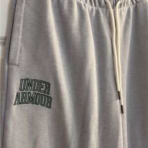 Under Armour Light Gray Joggers with Green Logo UA ICON HEATHERED TERRY PANT NWT